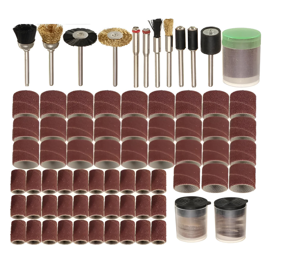 150-piece electric grinder accessory combo set with steel, copper, diamond, wool and sandpaper components