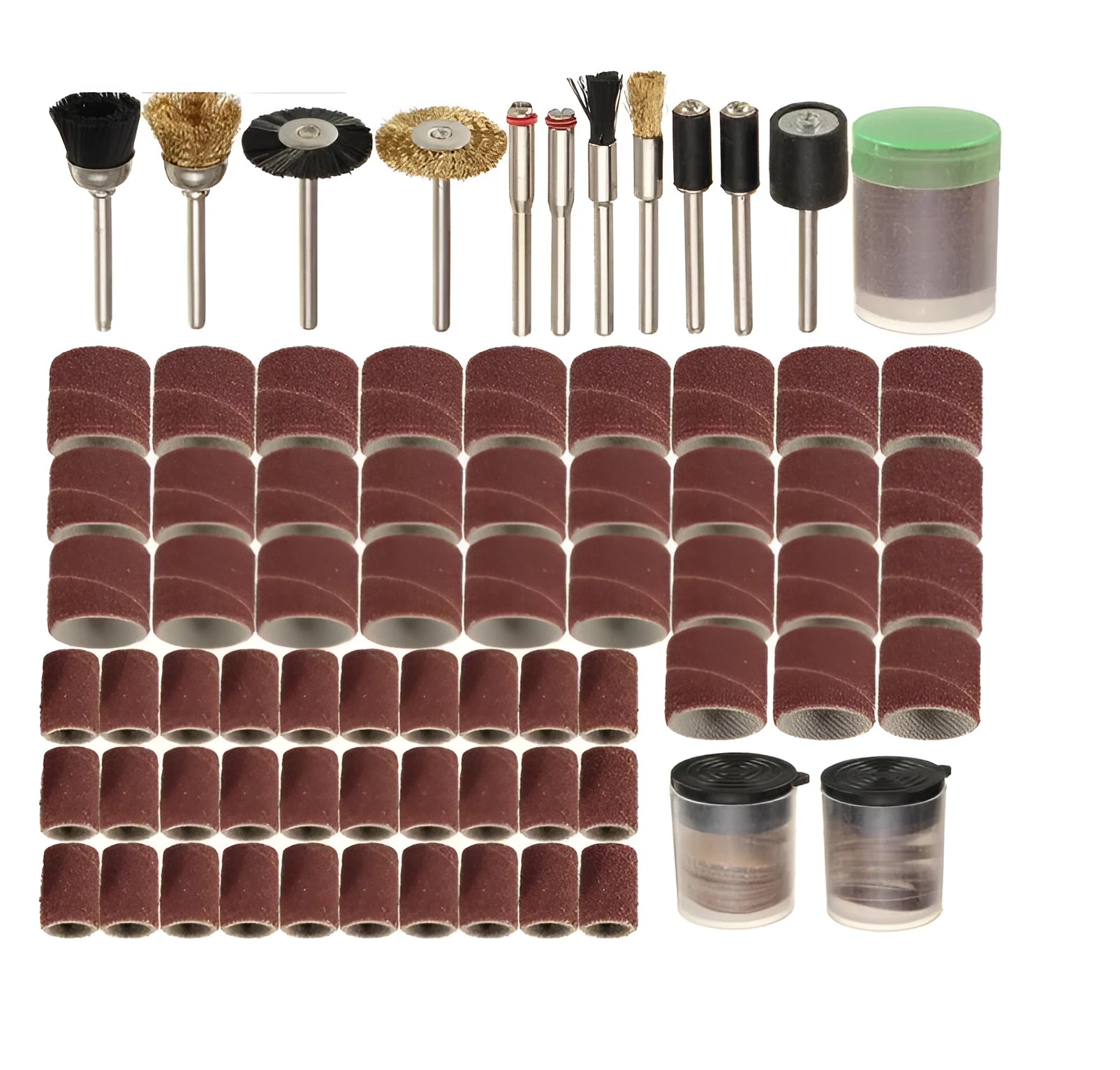 150-piece electric grinder accessory combo set with steel, copper, diamond, wool and sandpaper components