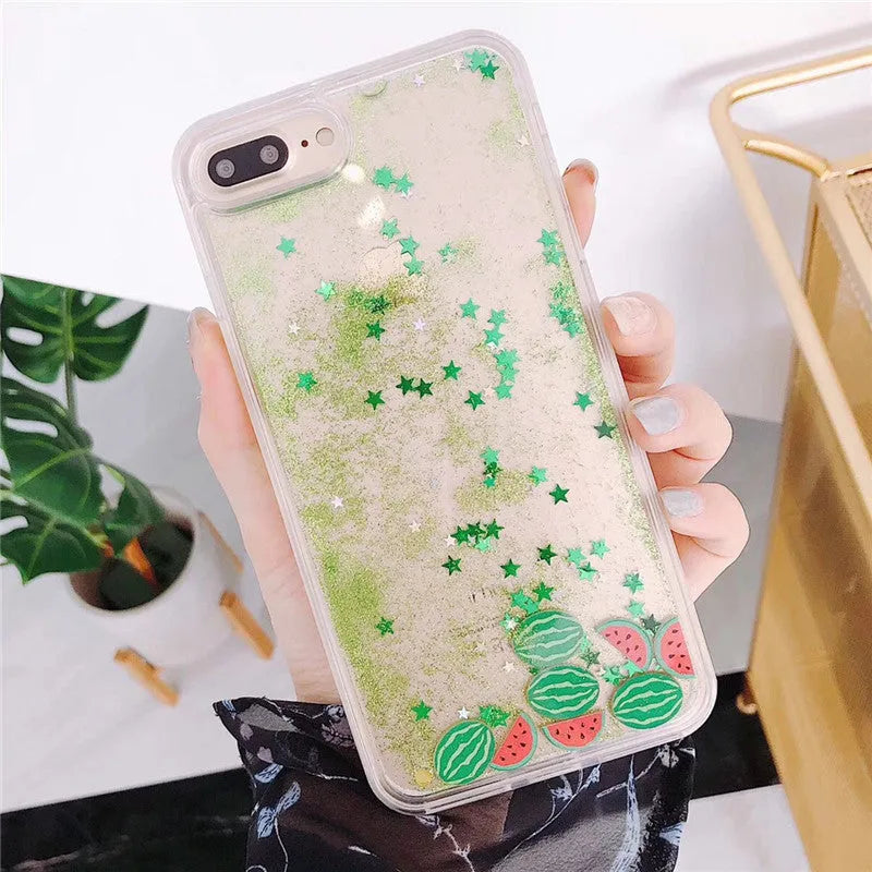 Avocado quicksand rhinestone back cover phone case for iPhone, three colour options, TPU PU construction