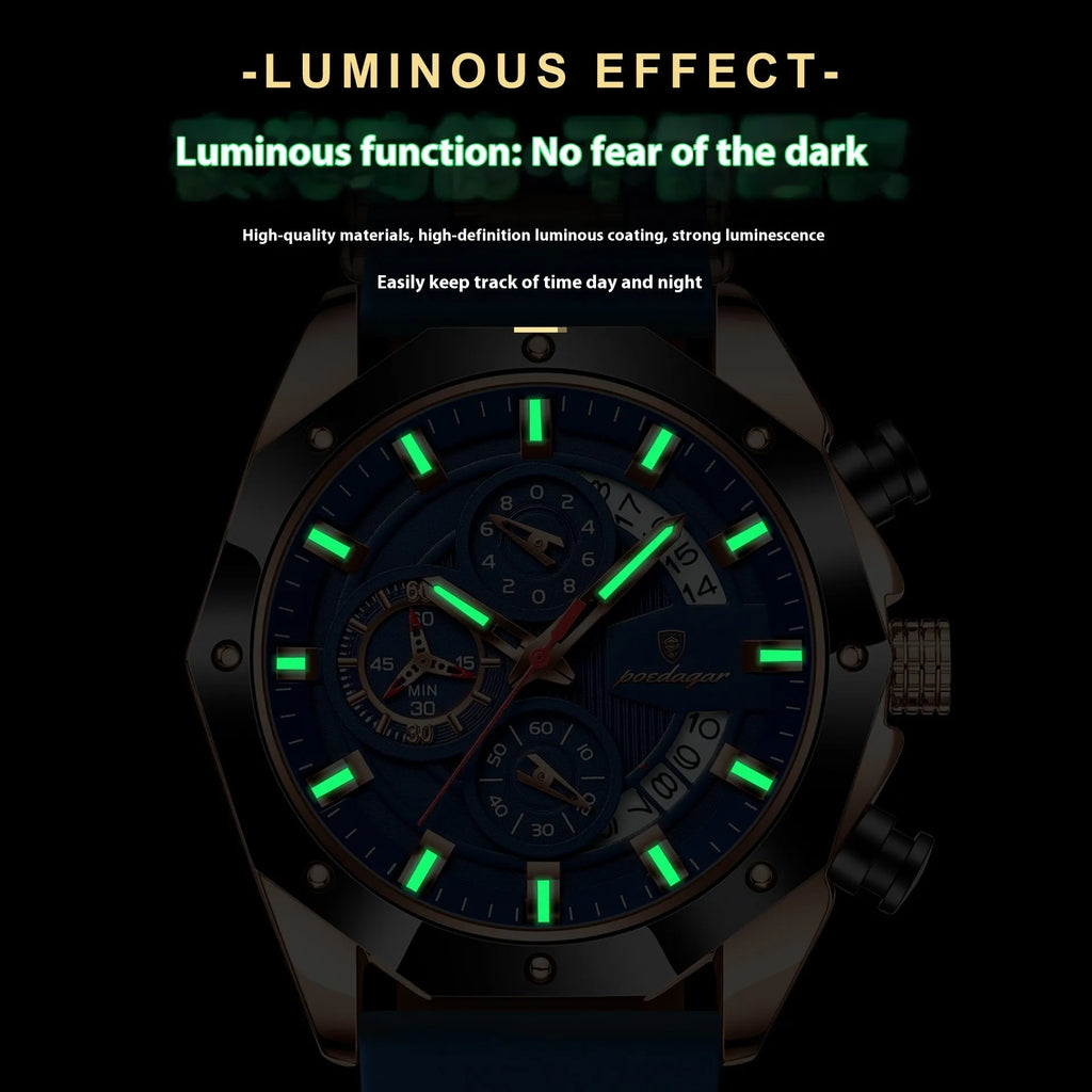 Men's chronograph sports watch with silicone strap and diamond-shaped dial