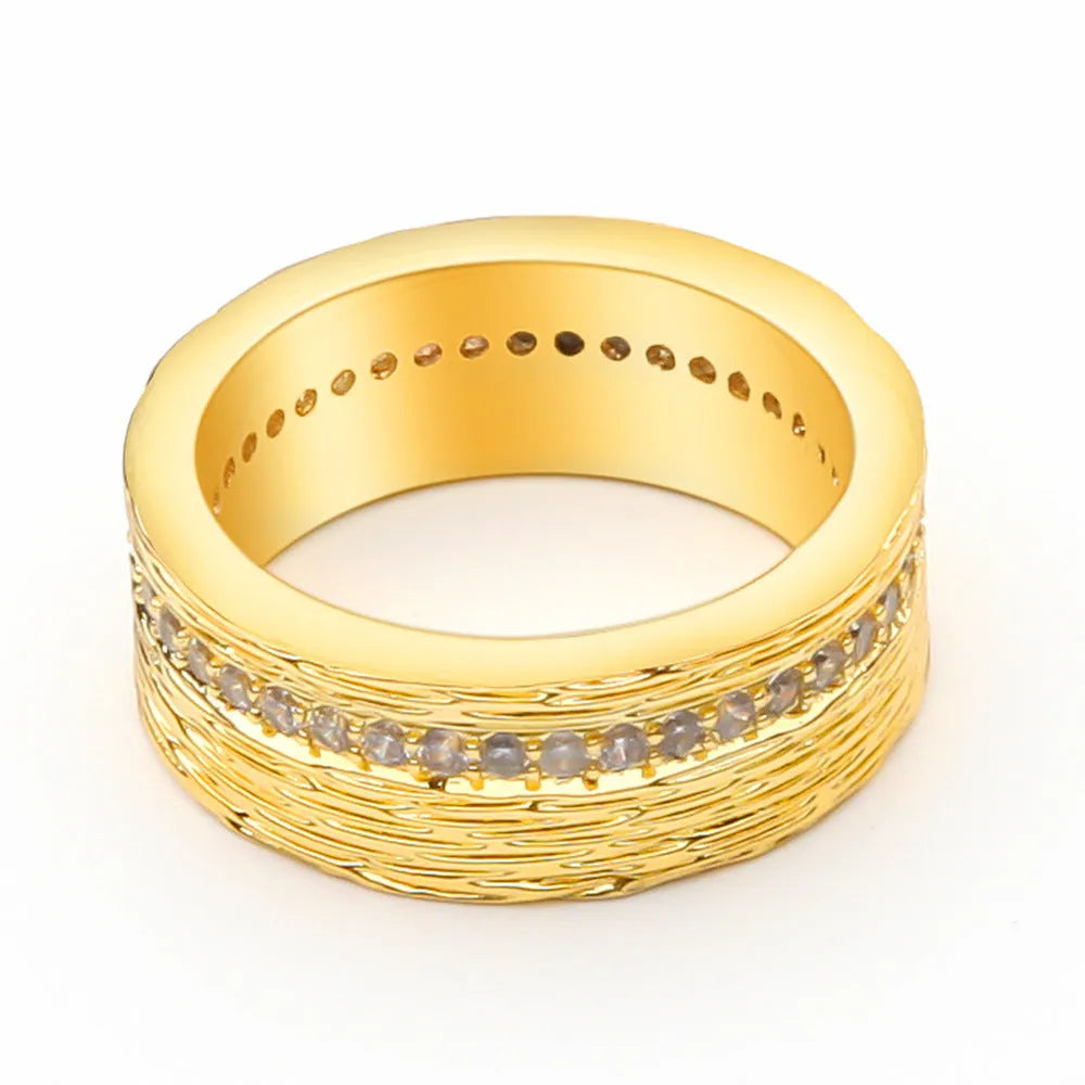 Women's geometric gold zircon ring on copper base with electroplated finish