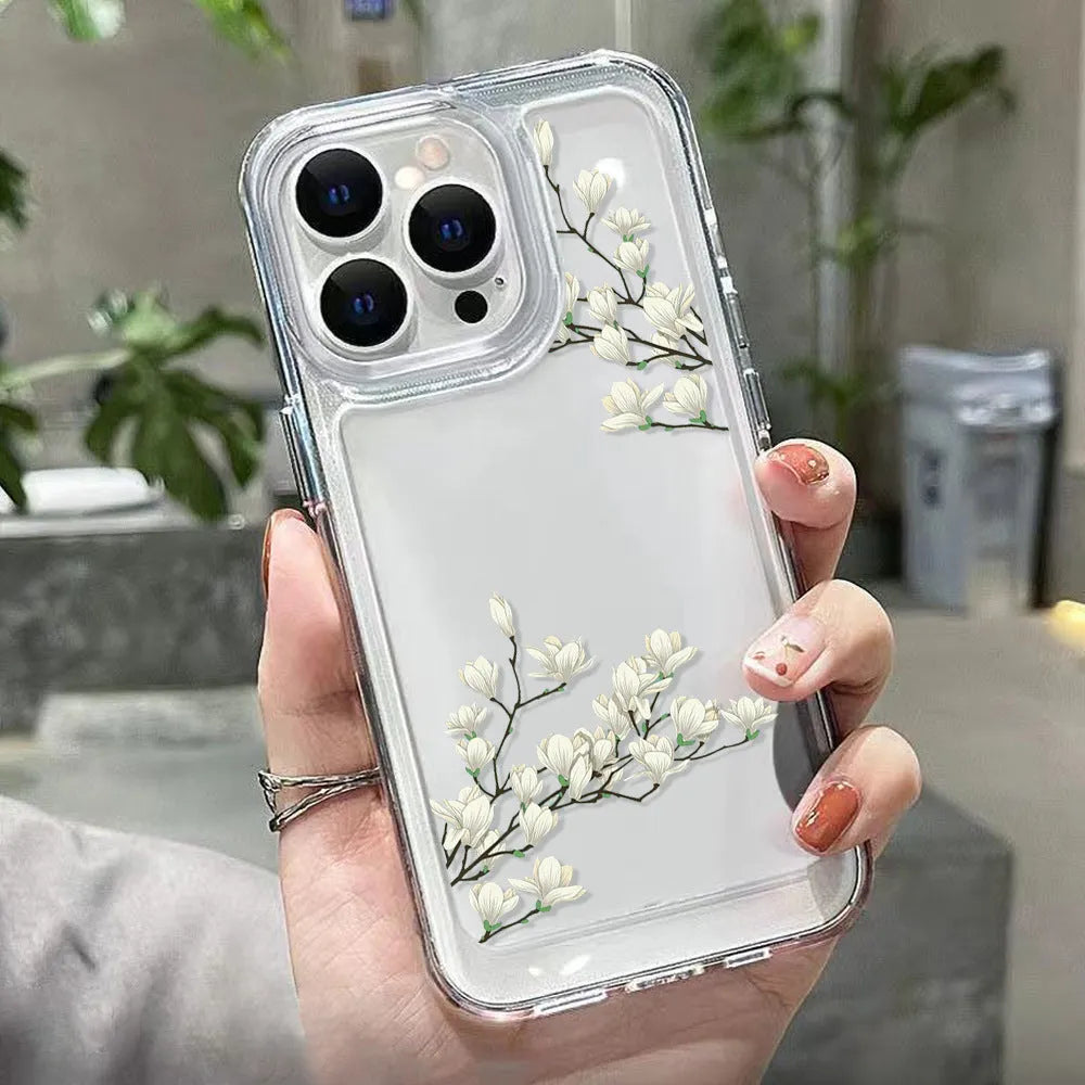 Antique flower transparent silicone phone case with carved tulip motif for iPhone