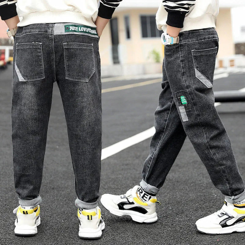 Boys velvet-lined jeans in denim with multiple colour options, size 110-160cm