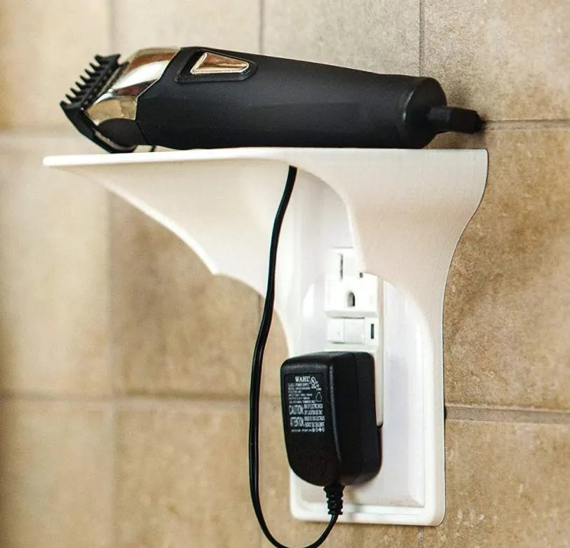 White PP plastic socket rack organiser for tool storage measuring 14cm wide by 10cm deep by 15cm tall