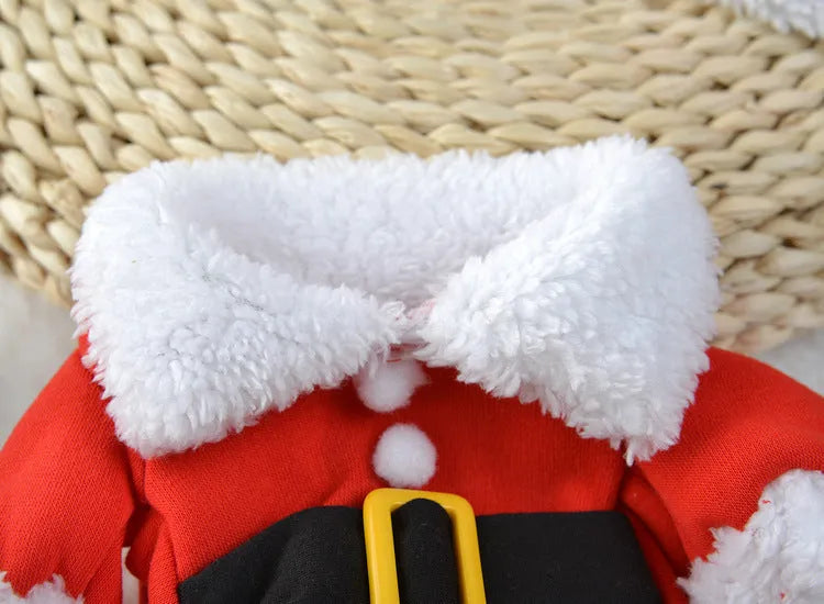 Red polar fleece pet Santa costume for dogs and cats in standing design with England-style pattern