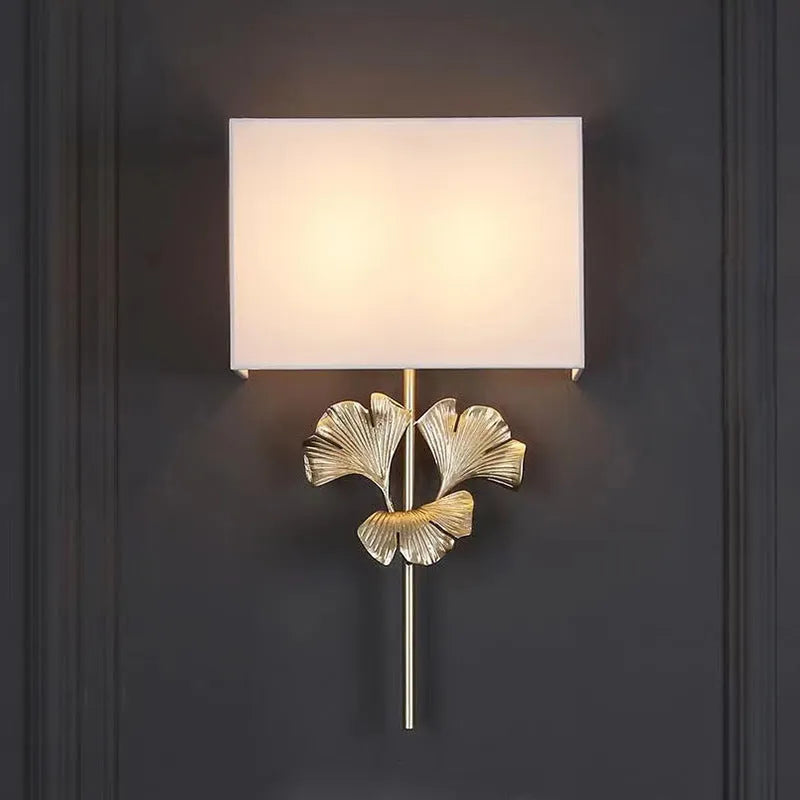 White all-copper ginkgo leaf wall lamp 530x300x120mm with E14 cap for home lighting
