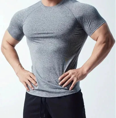Men's tight stretch quick-drying running short sleeve t-shirt in polyester blend