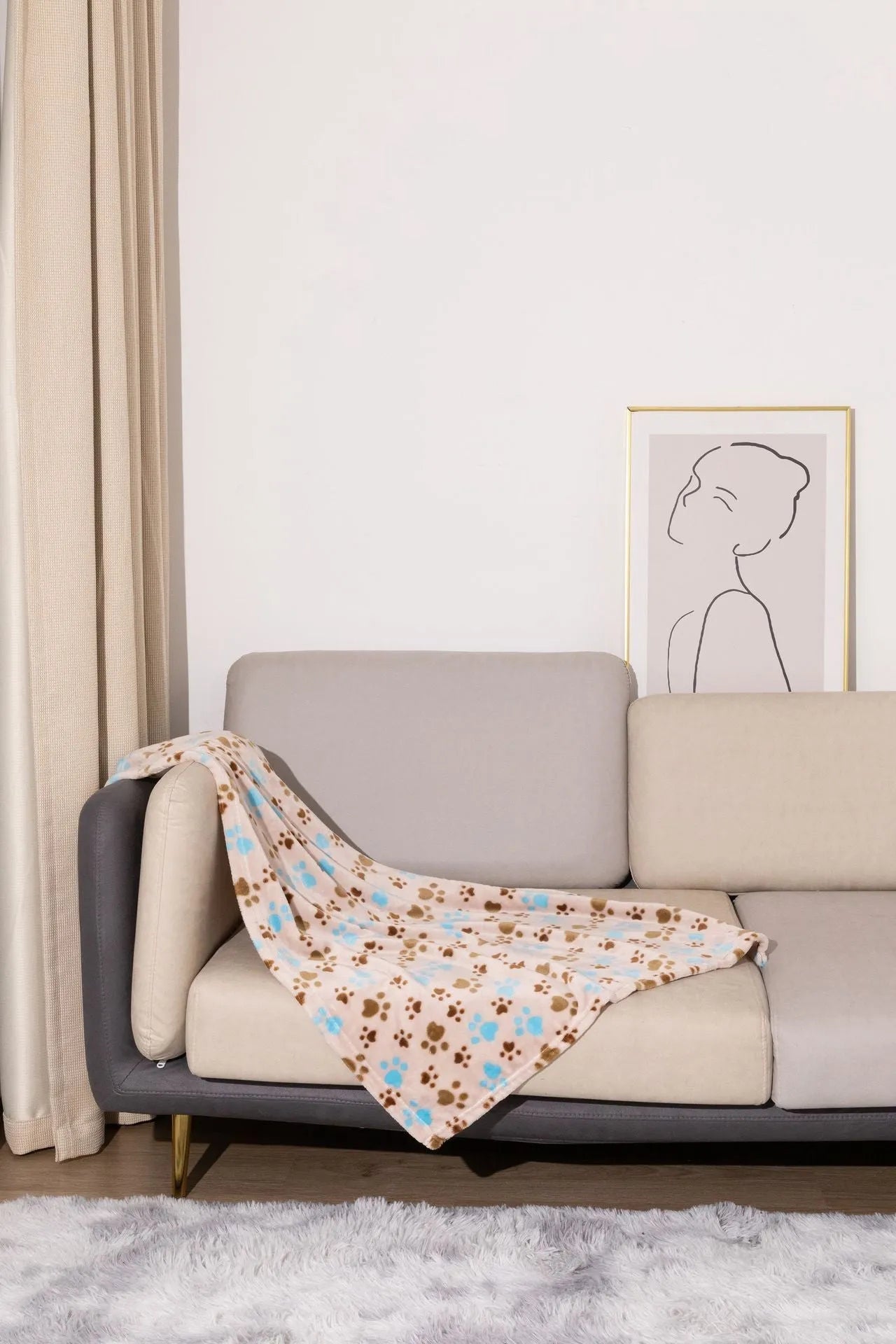 Blue Dog pattern double-sided flannel pet blanket folded to show size and cartoon design.