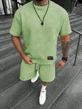Men's two-piece shorts set with 3D printed design in chemical blend fabric