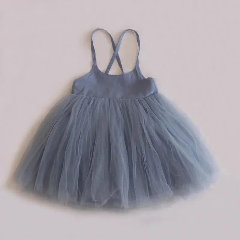 Children's lace-up princess dress in solid colour with organza fabric and cotton lining