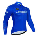 Men's long sleeve patterned cycling top for mountain biking on a mannequin.