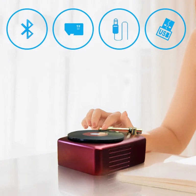 T12 portable record player in Black, Bronze, and Red colour options with Bluetooth 5.0