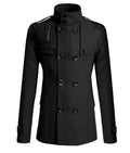 Men's cotton blend woolen trench coat in khaki, long length, front view
