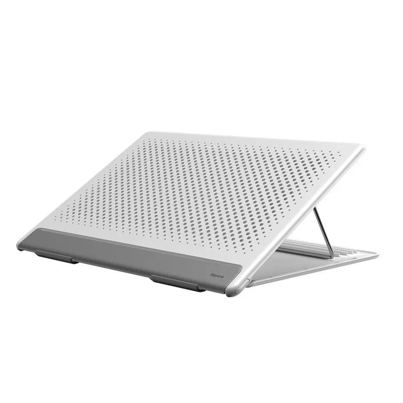 Dongdong portable alloy notebook stand with laptop placed on it, black colour
