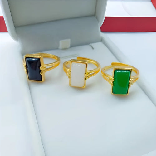 Adjustable gold-plated brass ring with artificial gemstone in national style design
