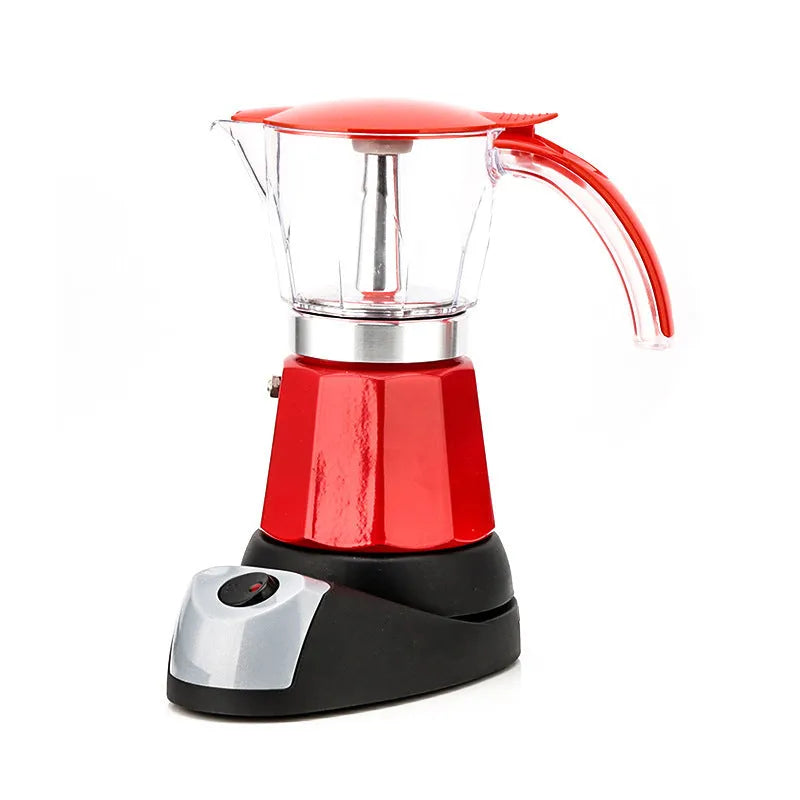 Octagonal aluminium moka pot coffee maker with electric base in silver, green, yellow, red or blue colour
