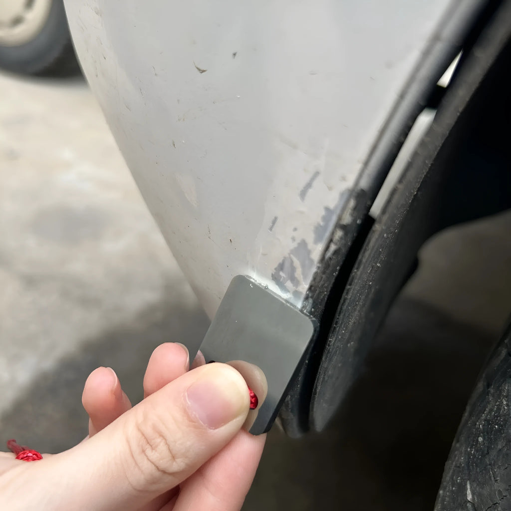 Silver metal car paint repair scraper tool for automotive touch-up applications