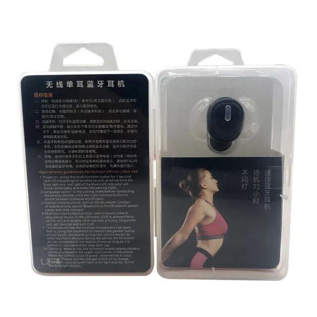 X9 mini single ear Bluetooth headset in black or white colour with earplug design