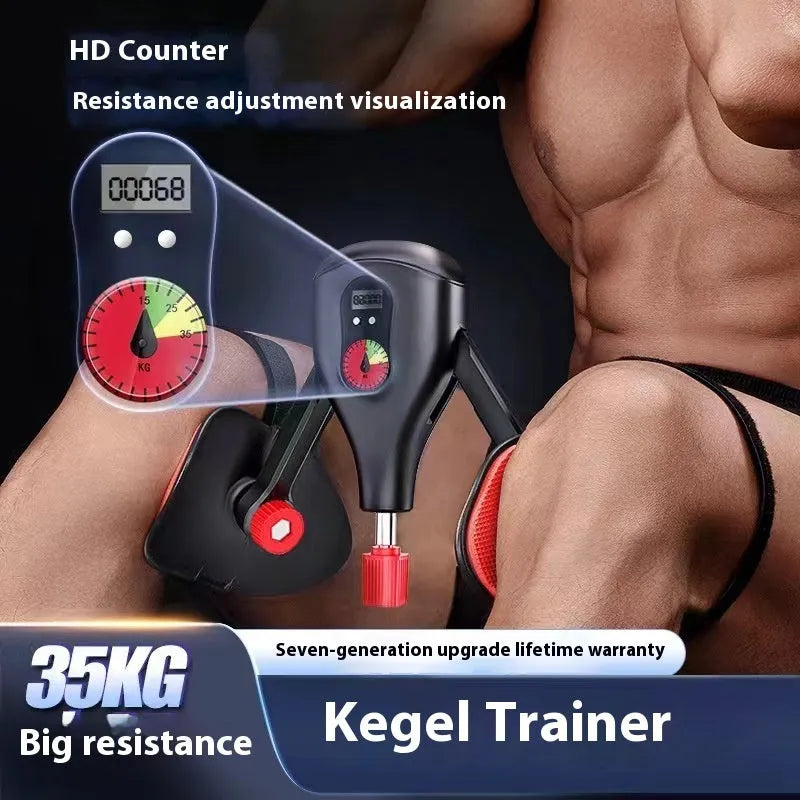 Men's black Kegel Trainer for PC muscle exercise with straps and handle