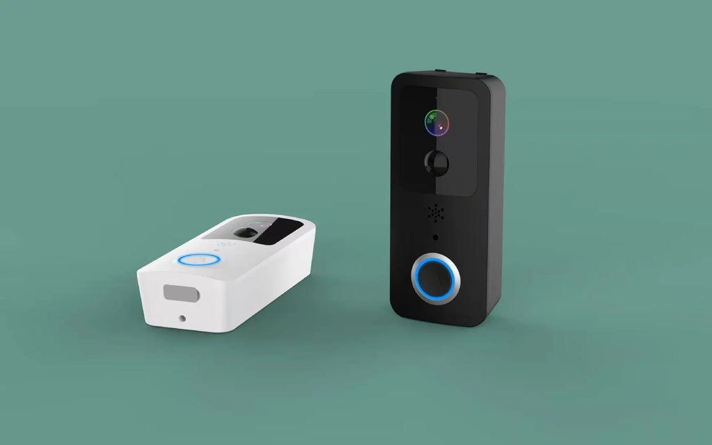 Black and white smart waterproof visual doorbell with remote intercom on a wall