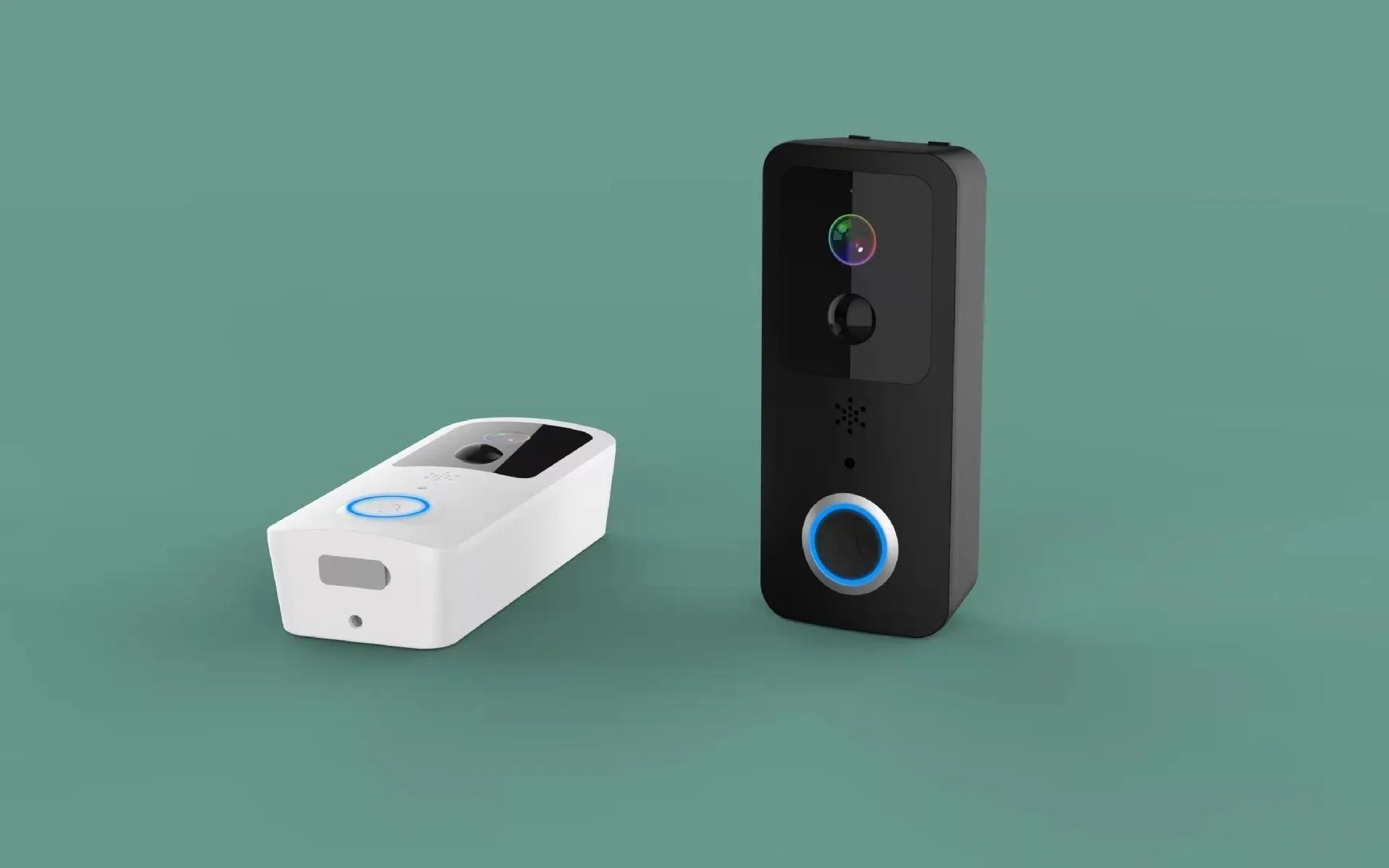 Black and white smart waterproof visual doorbell with remote intercom on a wall
