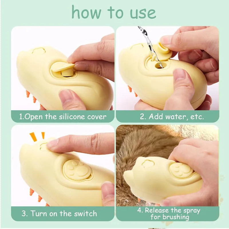 Cat Steamy Brush 3-in-1 steam spray comb for removing tangled and loose hair from cats and dogs, 11.5cm size