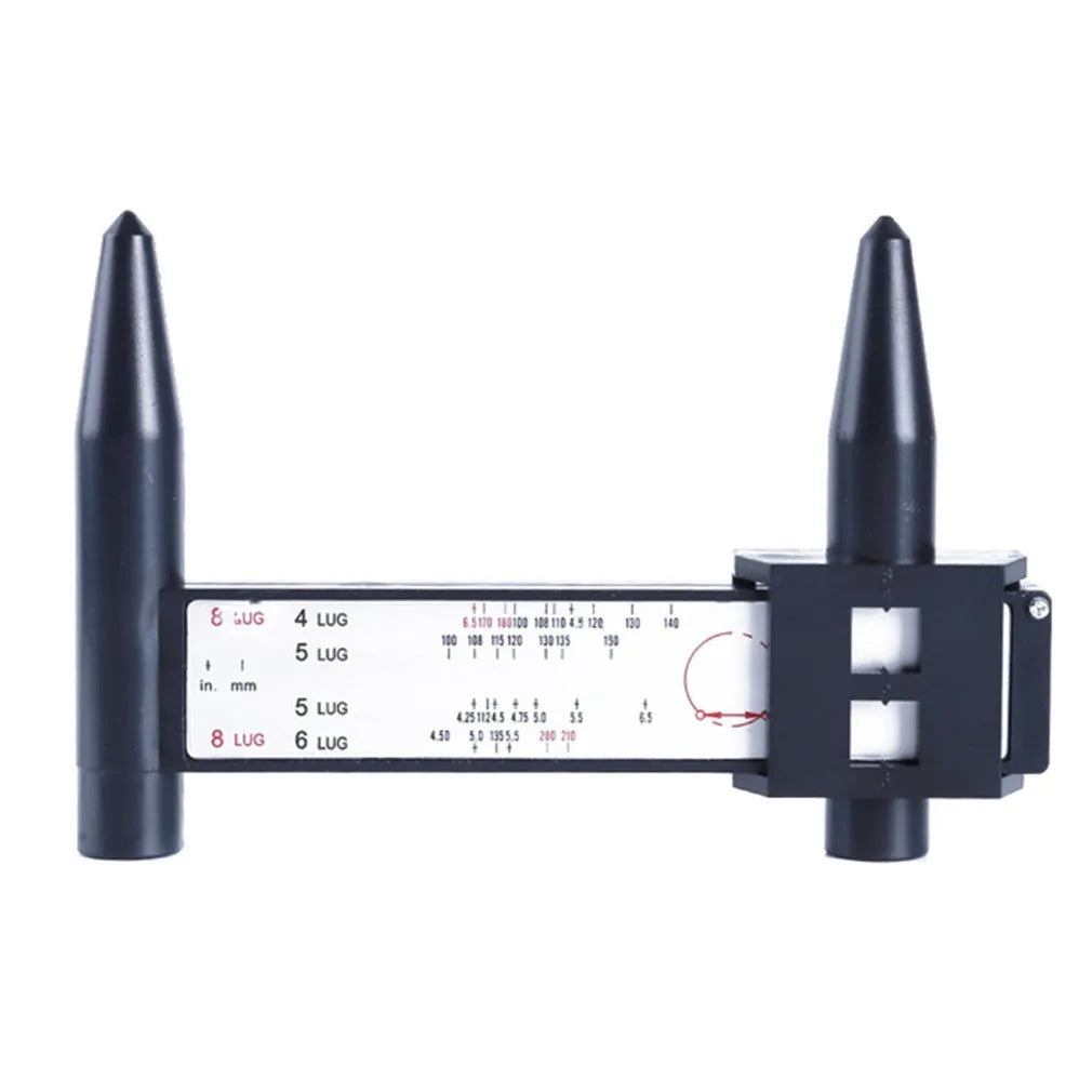 Electronic digital hole distance ruler on a workshop bench.