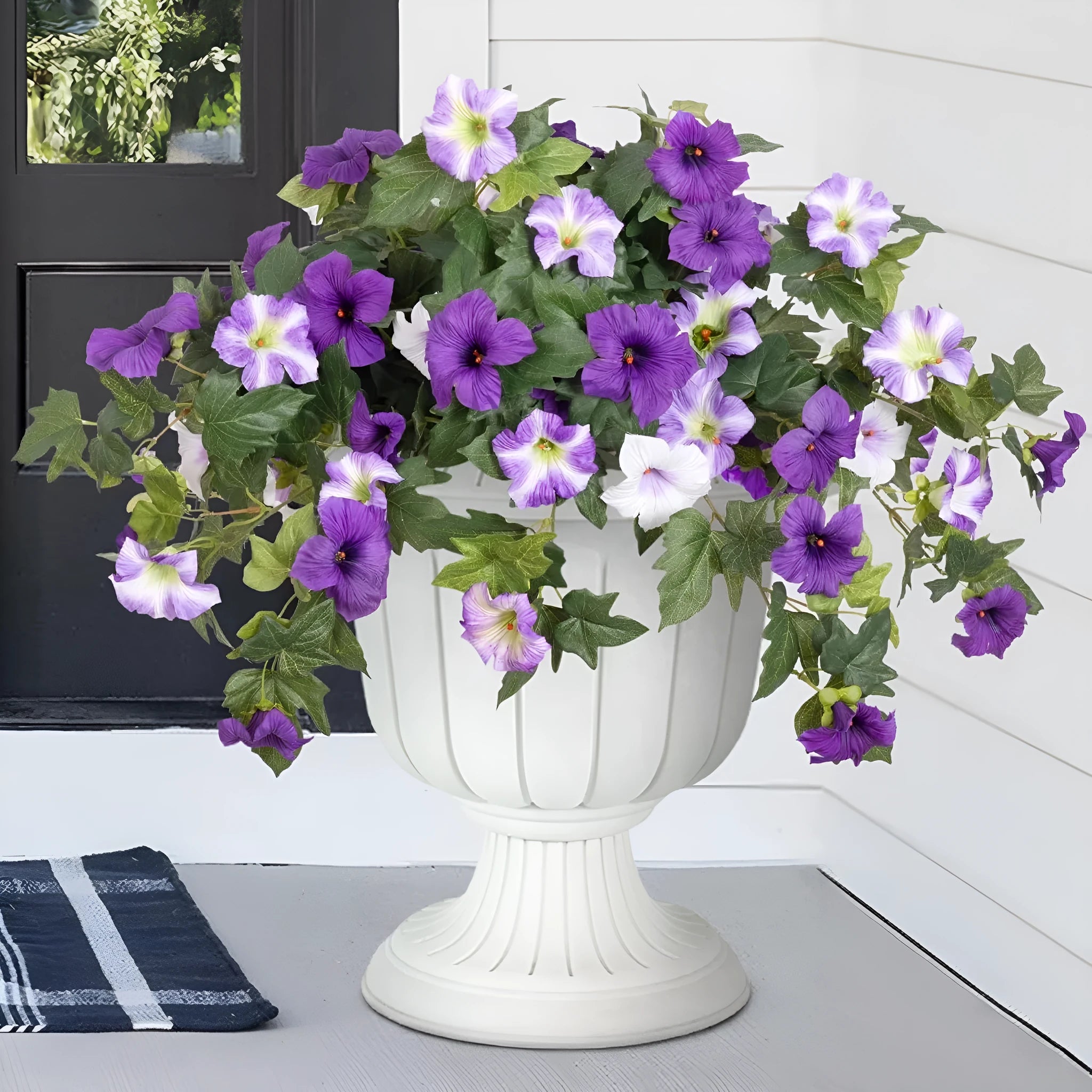 Purple, red, orange, and rose red 12-fork plastic artificial silk flower garden container.