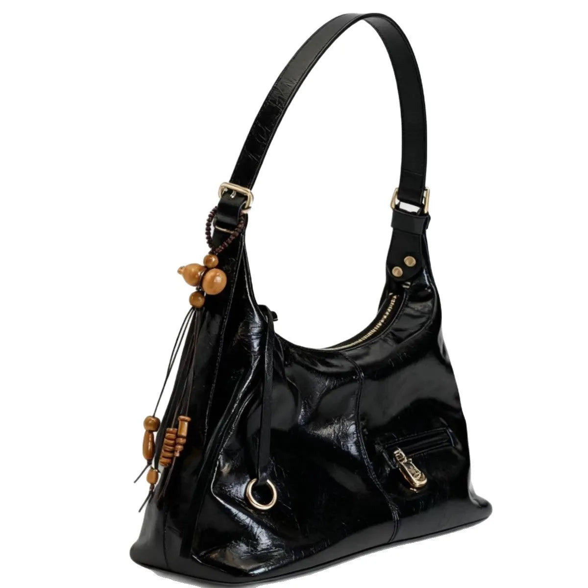 Women's large capacity PU tote bag in beige, horizontal square shape with single shoulder strap