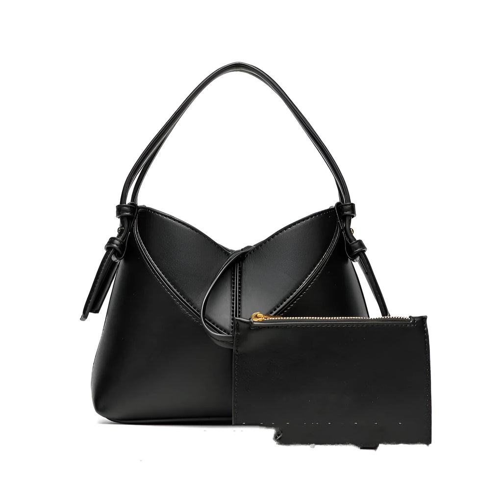 Women's oval PU handbag crossbody bag in black with stitched design and single shoulder strap