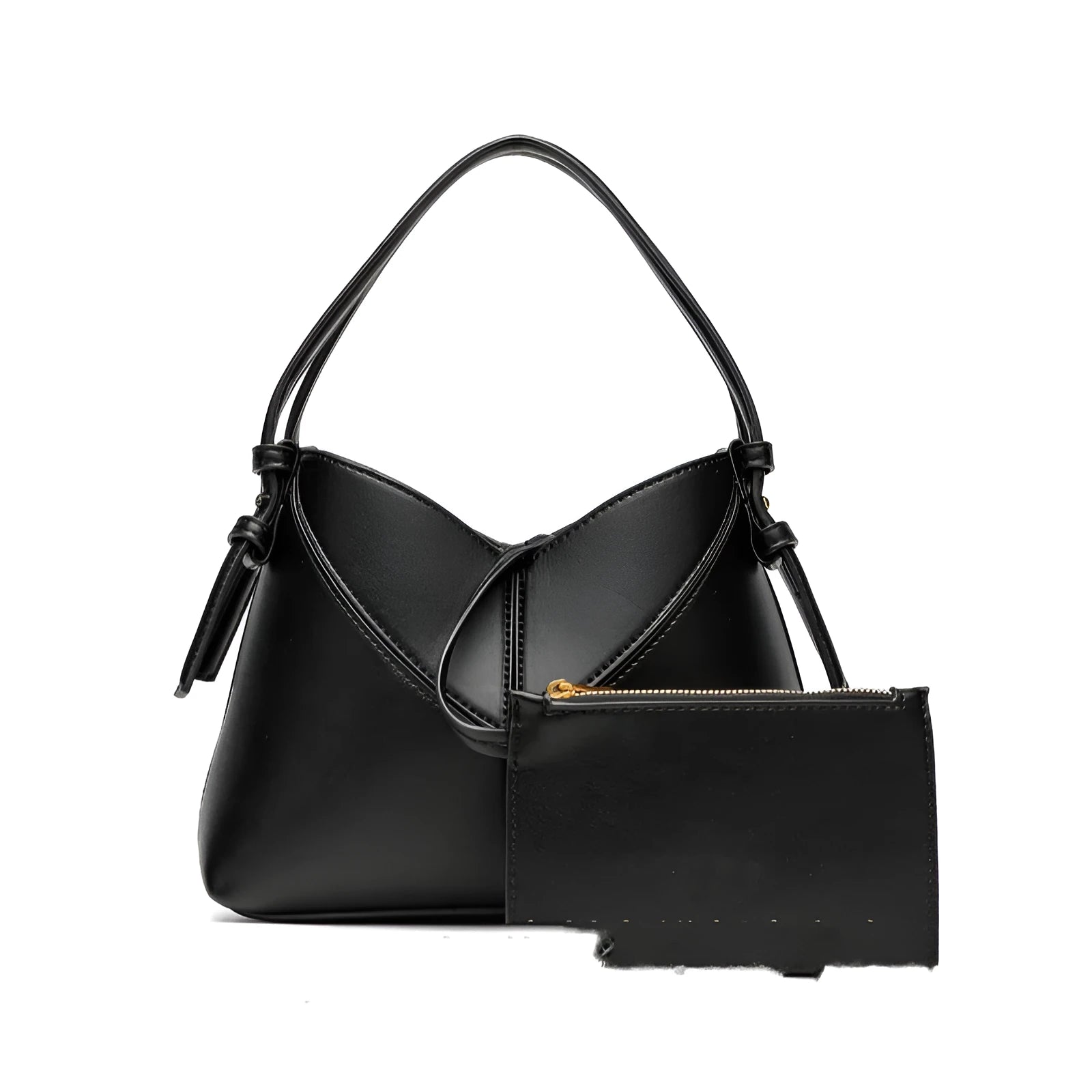 Women's oval PU handbag crossbody bag in black with stitched design and single shoulder strap