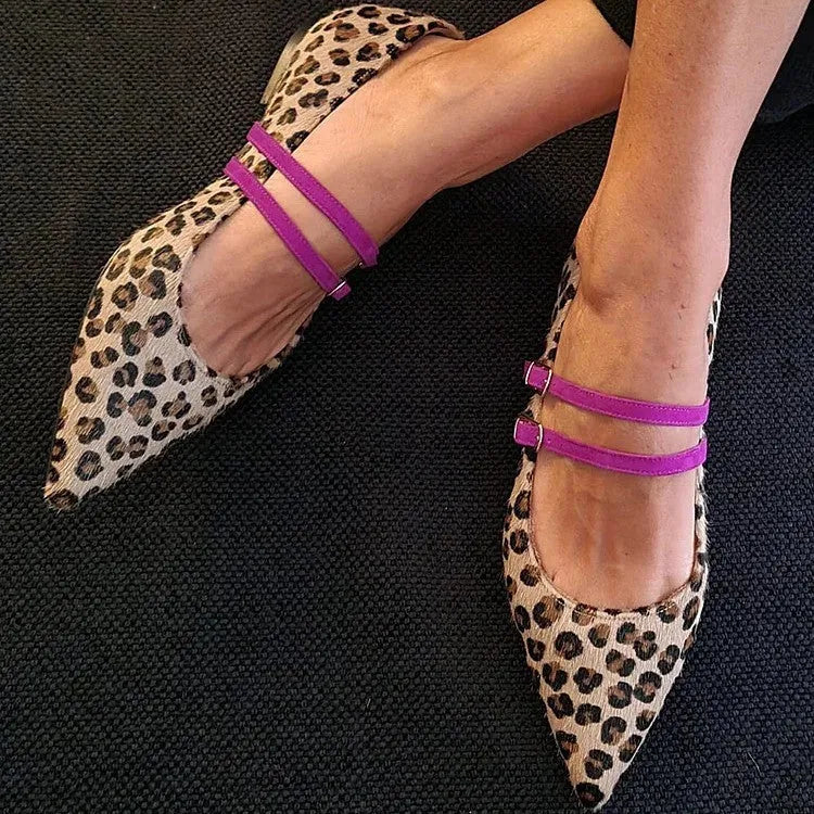 Lady's French-style leopard print pointed toe flats with PU upper