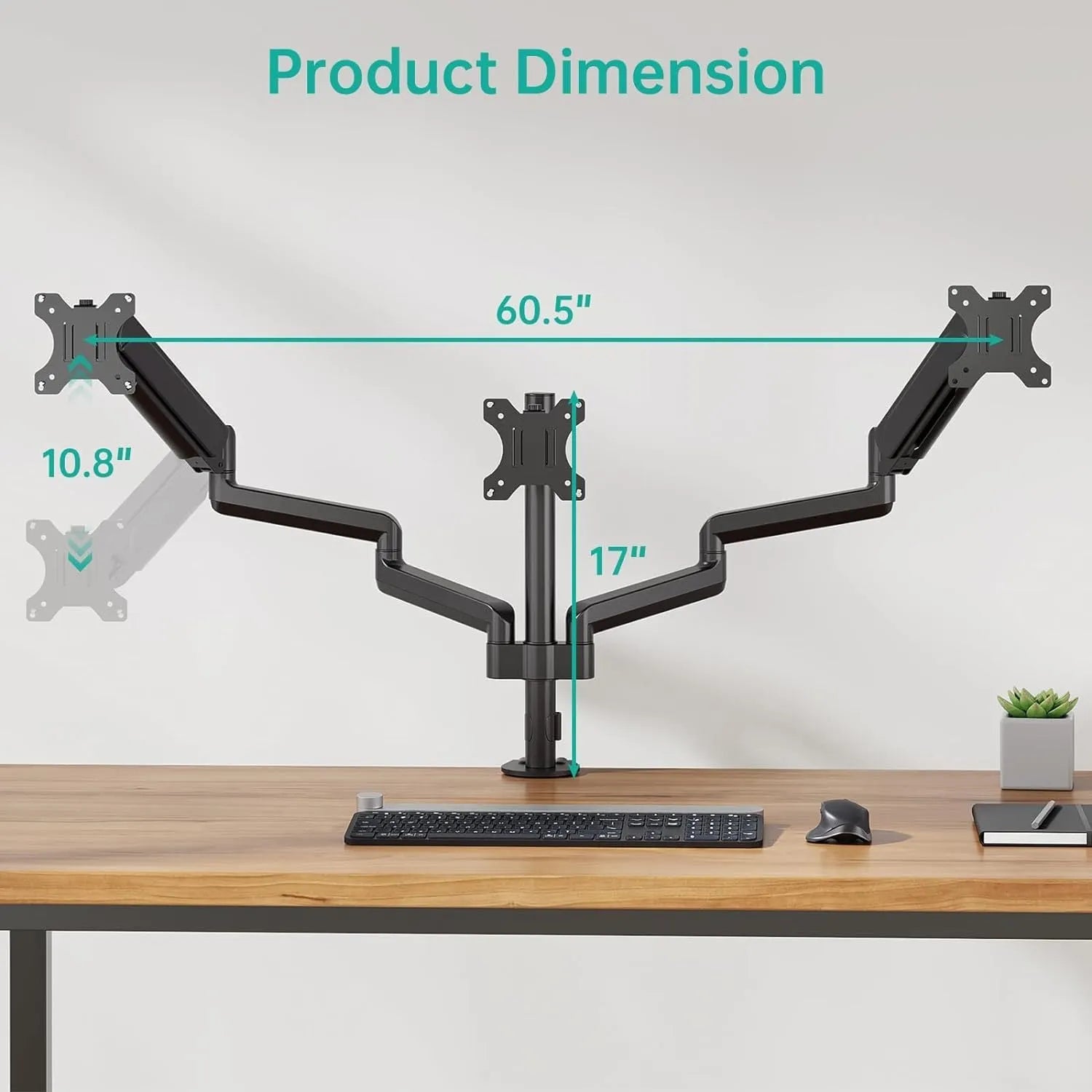 Black three-arm gas spring monitor mount for 13 to 27 inch computer screens