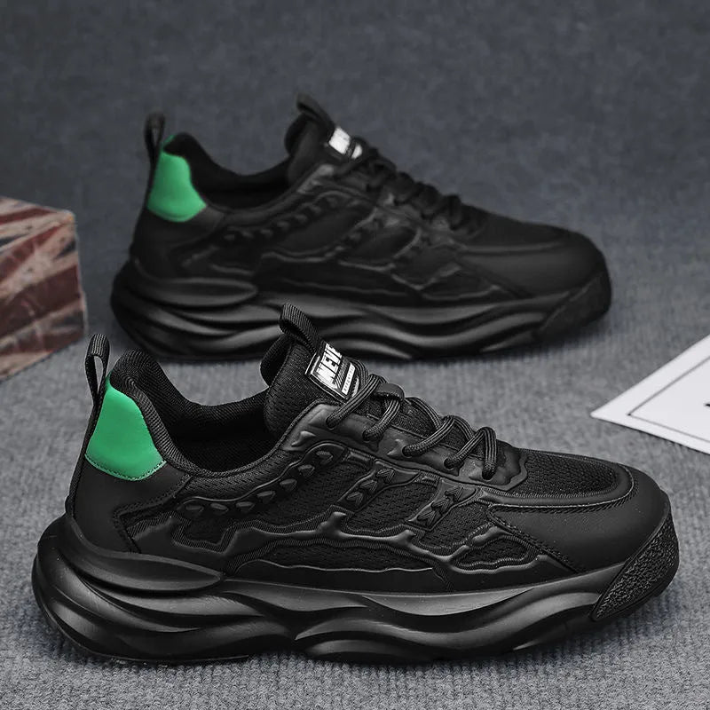 Men's white and black breathable mesh casual shoes with round toe design