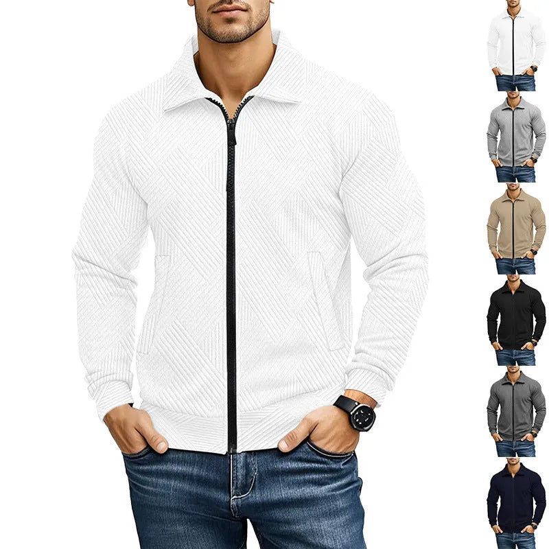 Men's British style casual jacket with turn-down collar in solid colour cotton blend fabric