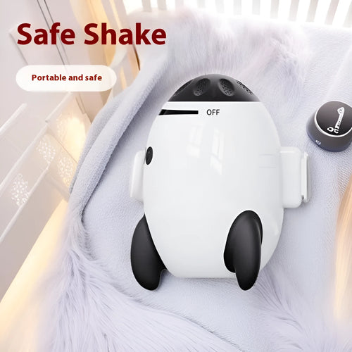 White baby sleep comforter device with Bluetooth and automatic shaking features for infant soothing