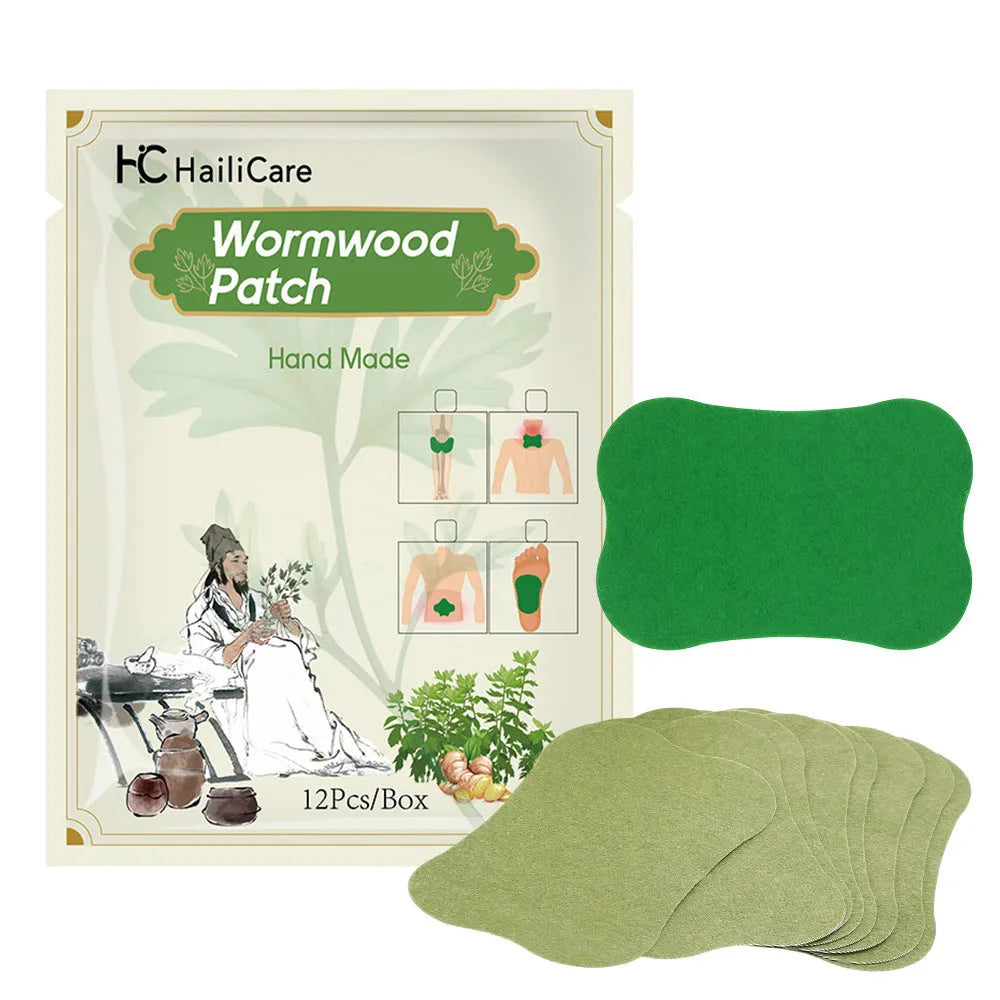 Chinese mugwort herbal patches in bag with cinnamon eucalyptus mint osmanthus leaf formula for knee lumbar spine foot