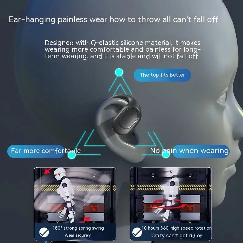 OWS wireless Bluetooth headset ear-mounted sports style black digital display binaural with USB charging