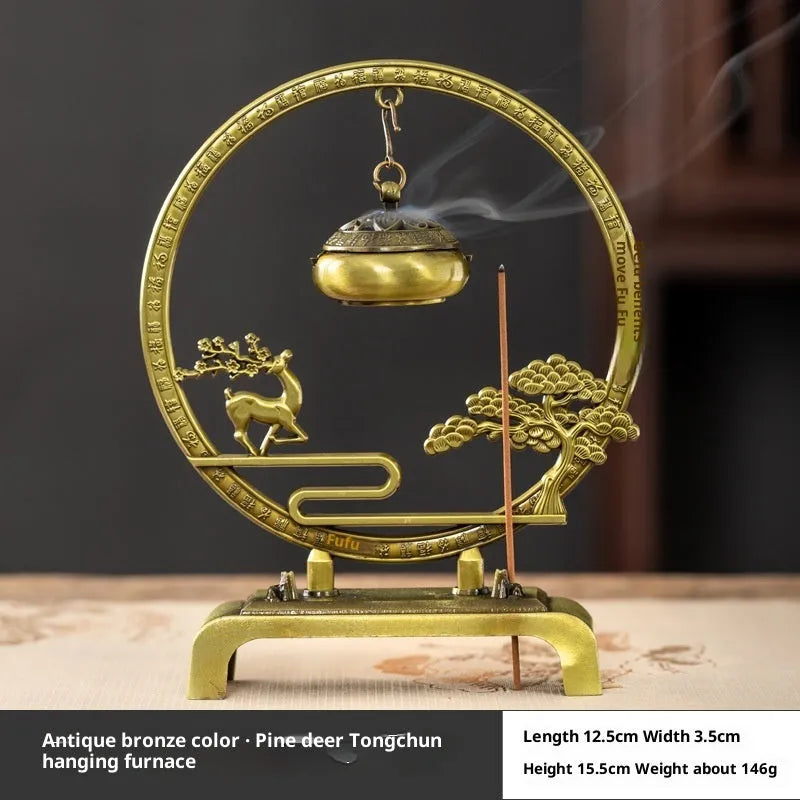 Bronze alloy hanging aromatherapy furnace with Magpie branch-Lotus motif for tea ceremony decor