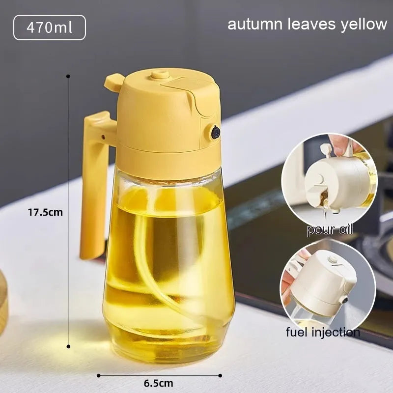 470ml glass kitchen oil sprayer dispenser bottle with ergonomic handle in four colour options