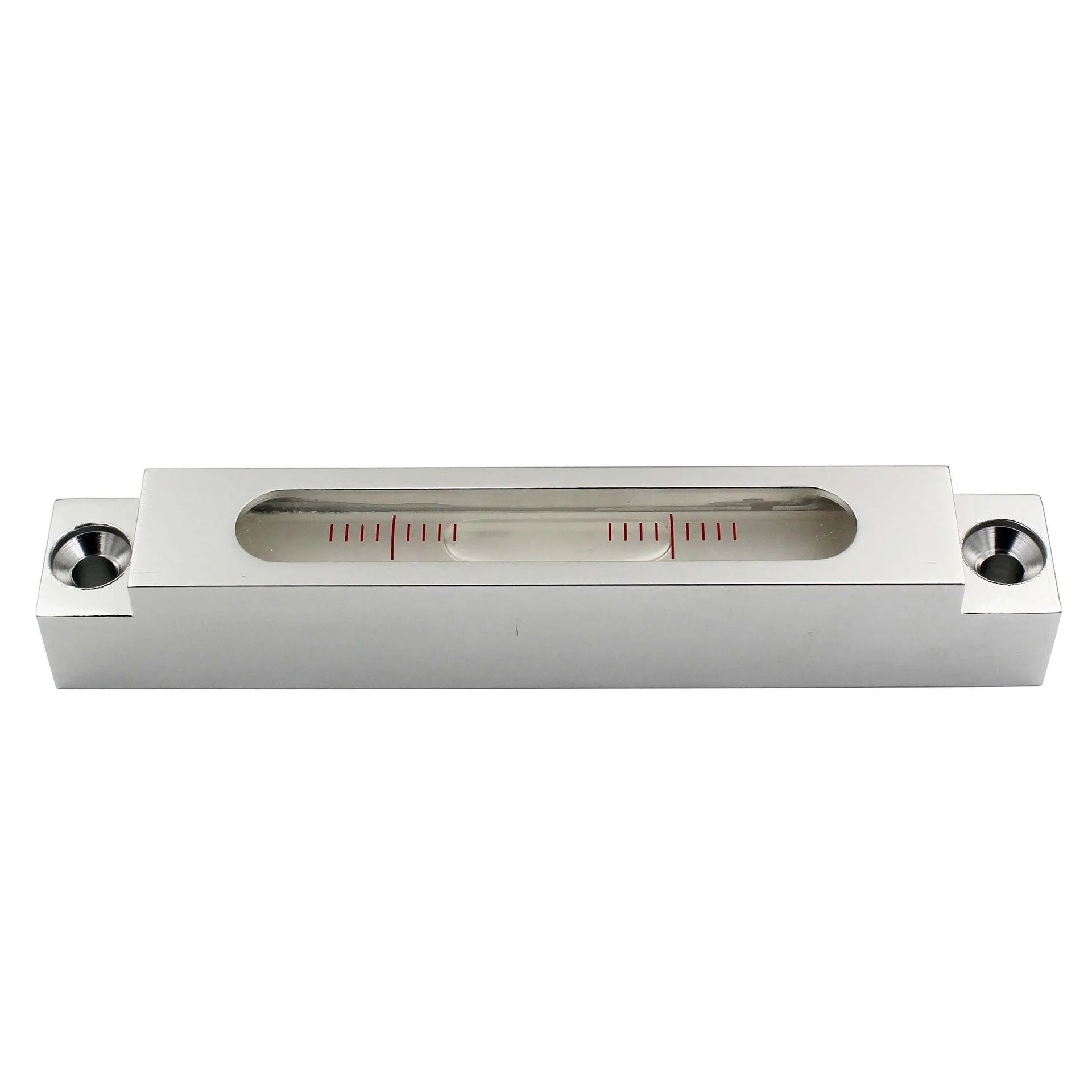 Metal and glass mini strip spirit level showing measurement vials with 500 blisters, compact 132mm design