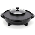 Black multifunctional electric grill pot with aluminium liner for Korean shabu-shabu hot pot and Teppanyaki cooking.