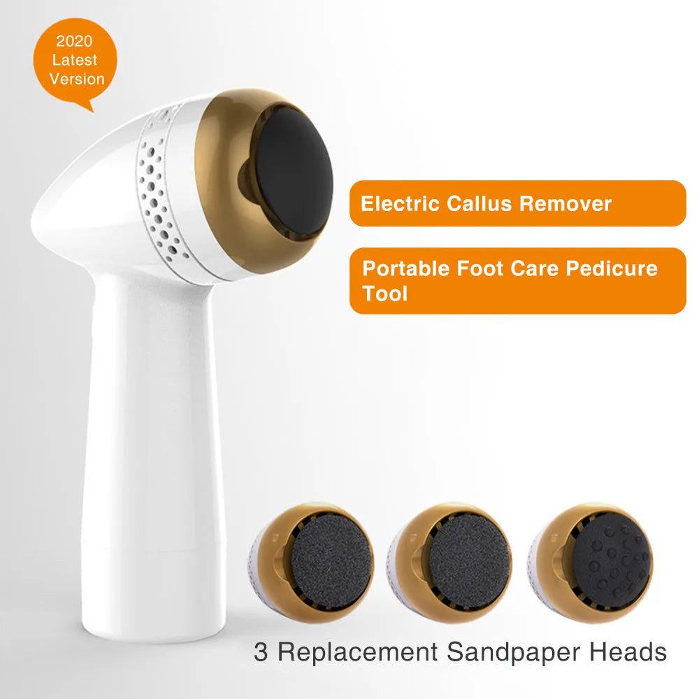 Electric vacuum foot grinder with refined quartz head in gold finish for gentle cuticle removal