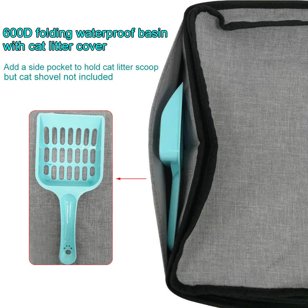 Foldable waterproof cat litter basin with lid in Grey, medium size 45x35x12.5 cm