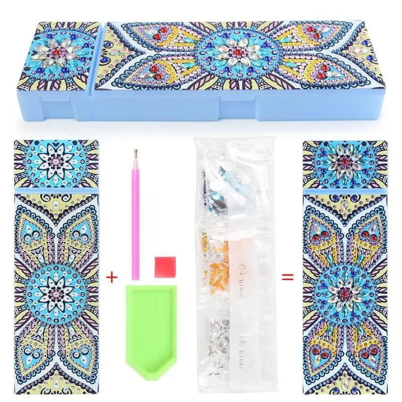 DIY diamond painting kit for making a personalised PU leather pencil case or wrist bag with resin sequins.