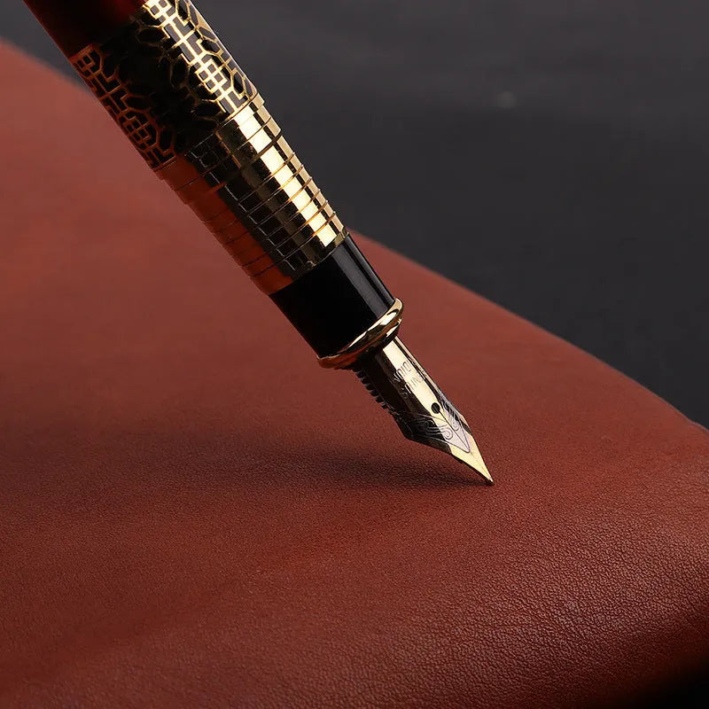 Imitation mahogany metal wood grain fountain pen with 0.5mm nib and black ink refill