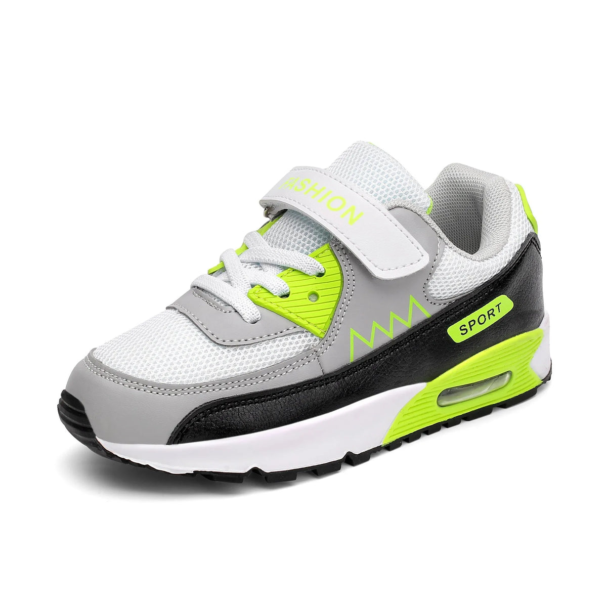 Children's breathable mesh sports shoes with Velcro in grey orange, boys and girls sizes 31-38