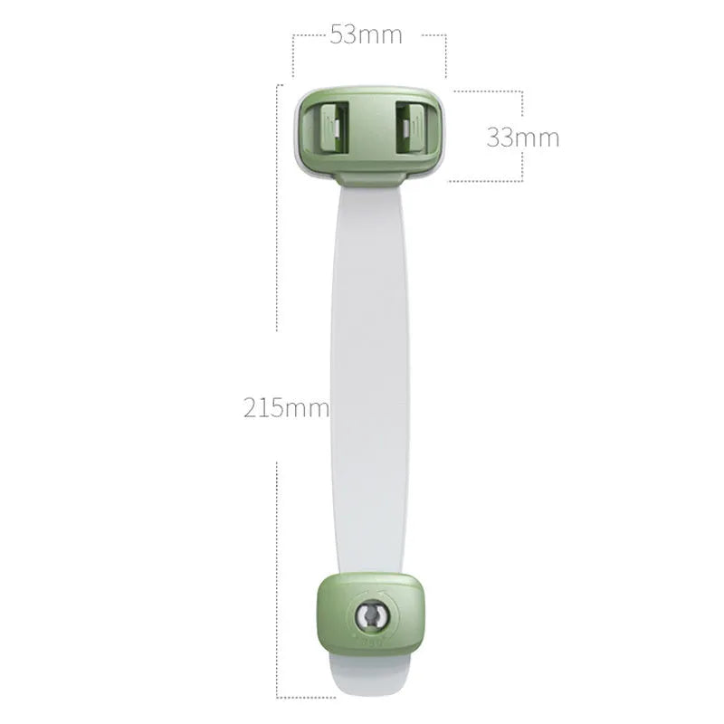Adjustable child safety cabinet lock with strap and 3M adhesive backing