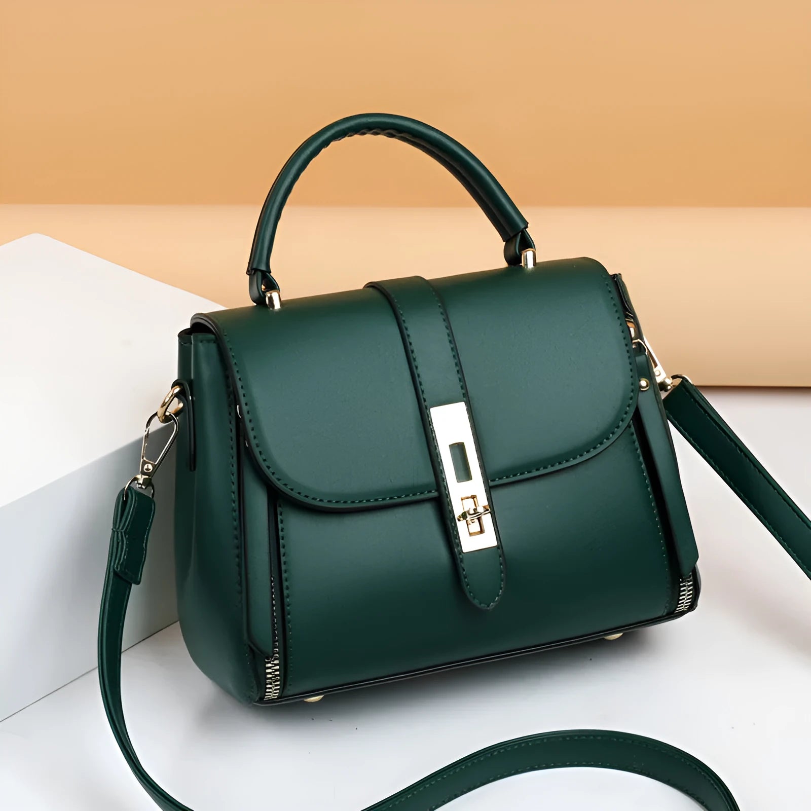 Women's soft PU leather messenger shoulder bag in square vertical design
