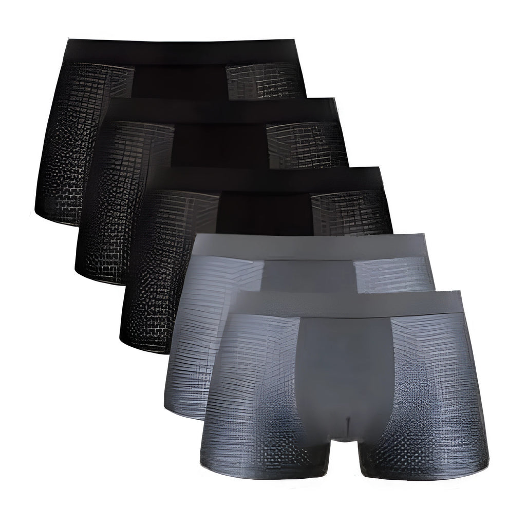 Ice silk men's mesh boxer briefs in black, modal fabric, hollow weave design